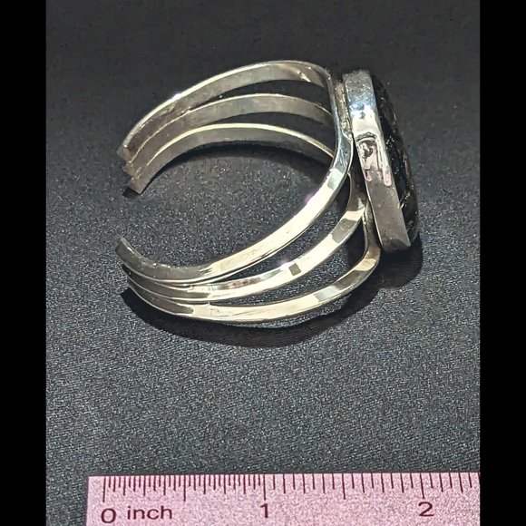 Dark FIRE RED Heavy Triple Strand Sterling Silver Dichroic Adjustable Bracelet - Picture 4 of 8